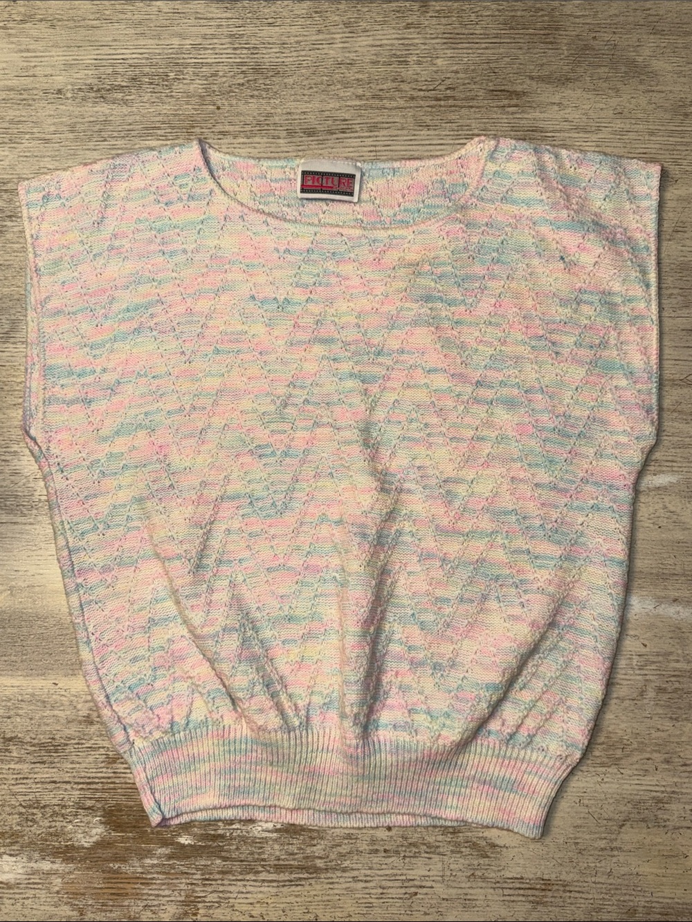 Vintage Picture 80s Pastel Knit Top — Pink, Blue & Cream Size Medium